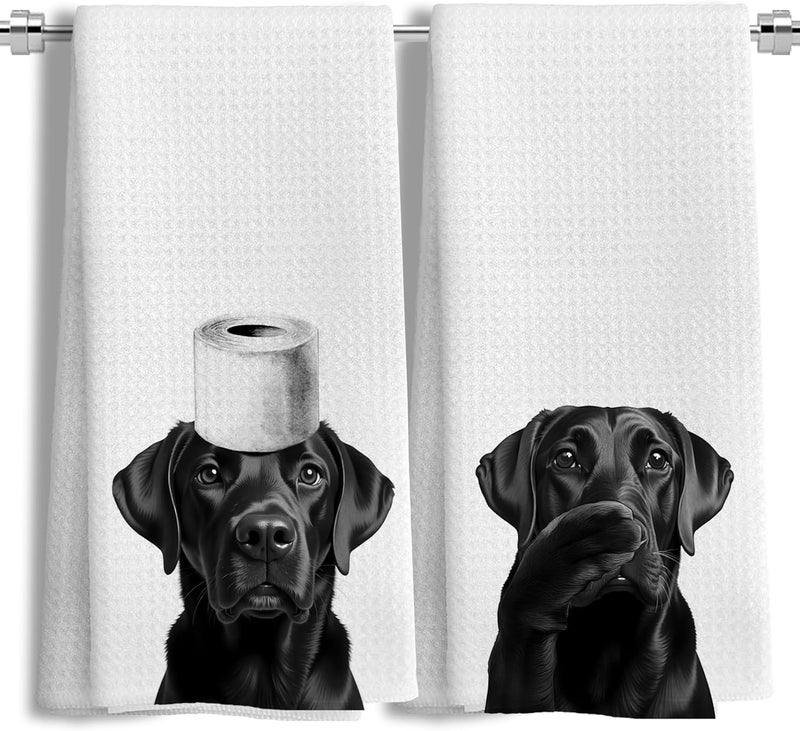 LUKIPOM Funny Black Labrador Retriever Hand Towels for Bathroom Decor Set of 2, Black Lab Gifts,Dog Mom Gifts, Dog Bathroom Decor, Funny Kitchen Towels, 16x24 Inches - Image 1